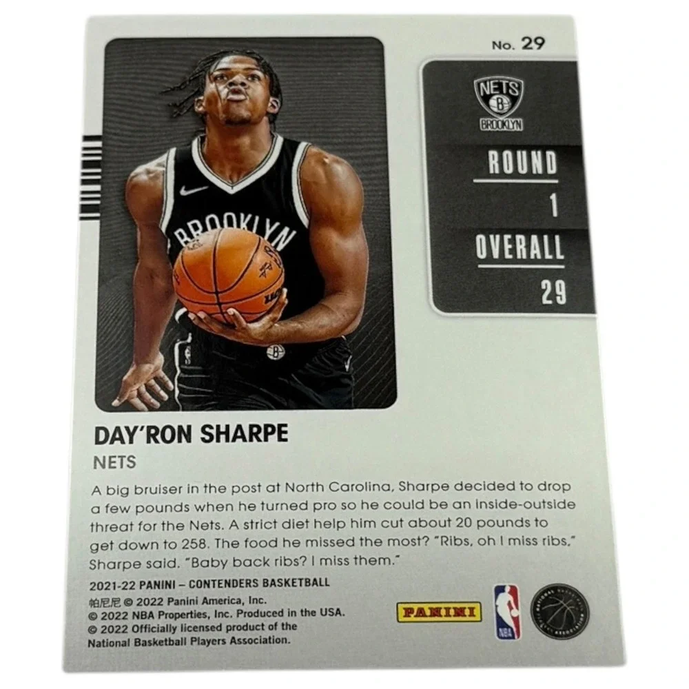 2021 Panini Contenders Draft‎ Class Day'ron Sharpe Rookie Card Brooklyn Nets